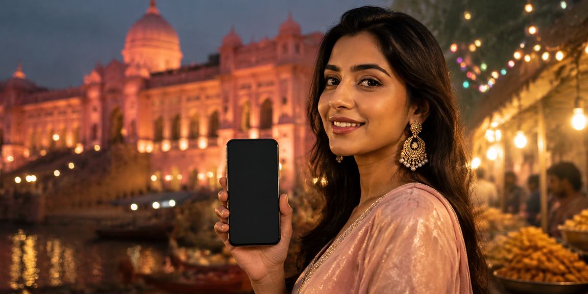 ঢাকার নাইট মার্কেটে মোবাইলে vip apps বোনাস উপভোগ করছেন একজন তরুণ